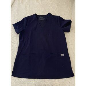 Figs Scrub Top Womens Medium Navy Casma Three Pocket Technical V Neck Uniform